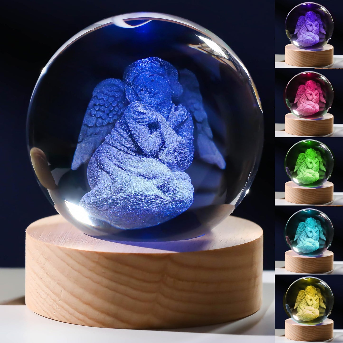 3D Angel Gifts for Women - Crystals Ball 60mm Angel Figurines Decor Glass Animals Figurine Stuff for Room Birthday for Best Friend Lovers Paperweight