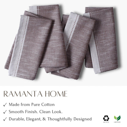 Ramanta Home Cloth Napkins Set of 4 Textured Cotton Brown 18x18 - Premium Contrast Border Easter Dinner Napkins for Spring Basket Decor Farmhouse Wedding, Soft Washable Table Linen for Everyday Use