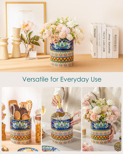 vancasso SIMI Utensil Holder, 7.3"+5.5" Porcelain Kitchen Utensil Holder for Countertop, Bohemian Kitchen Utensil Organizer for Spatulas, Spoons, Decorative Counter Utensil Crock, Celestial Harmony