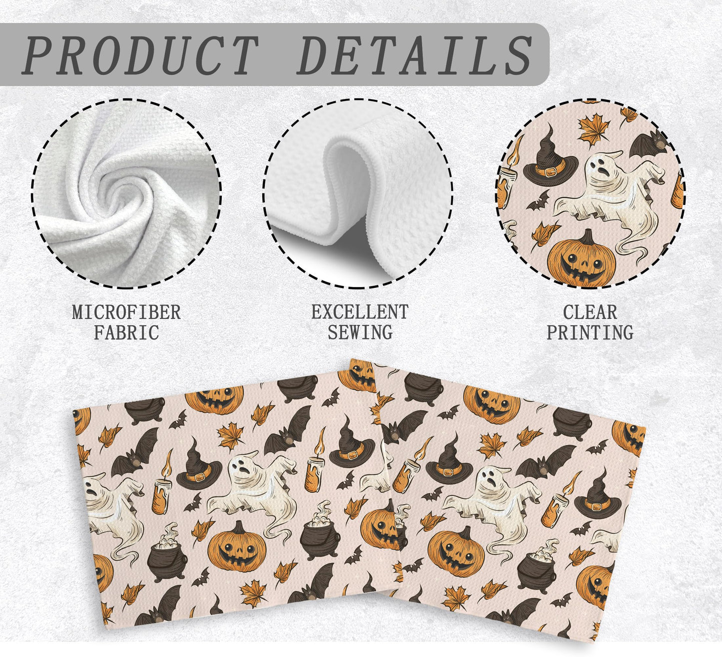 NOQL Halloween Pumpkin Kitchen Ghost Towels and Dishcloths Set of 2, Halloween Drying Cloth Hand Towels Tea Towels for Bathroom Decor, 16×24 Inch