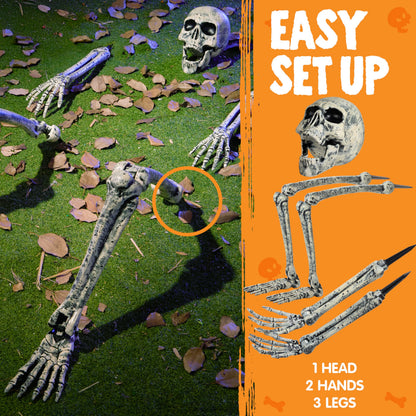 JOYIN 5 Pcs Halloween Skeleton Decorations Outdoor, Life Size Skeleton Yard Stakes, Groundbreaker Skulls Decor for Graveyard Yard Lawn Garden Ground Party Supplies