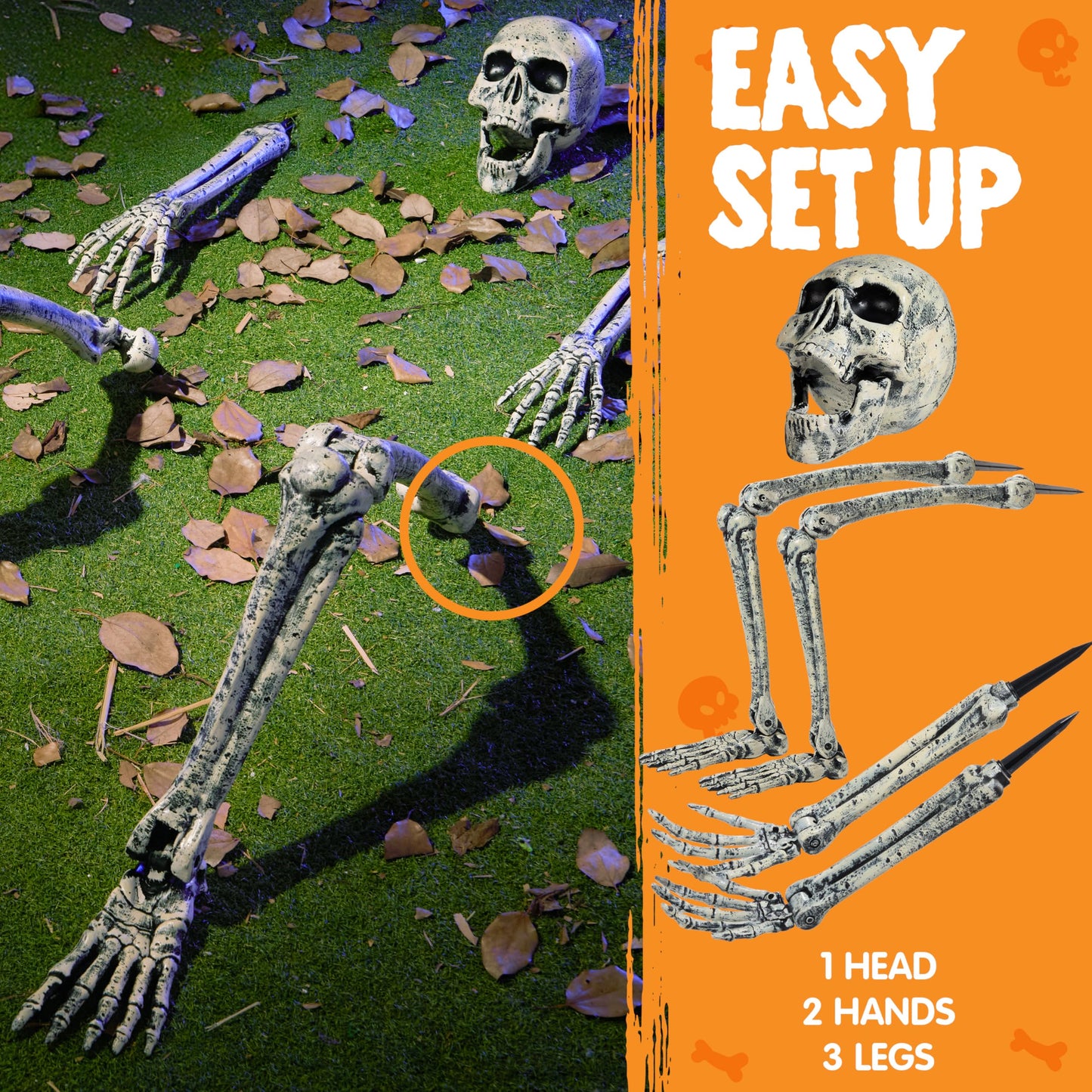 JOYIN 5 Pcs Halloween Skeleton Decorations Outdoor, Life Size Skeleton Yard Stakes, Groundbreaker Skulls Decor for Graveyard Yard Lawn Garden Ground Party Supplies