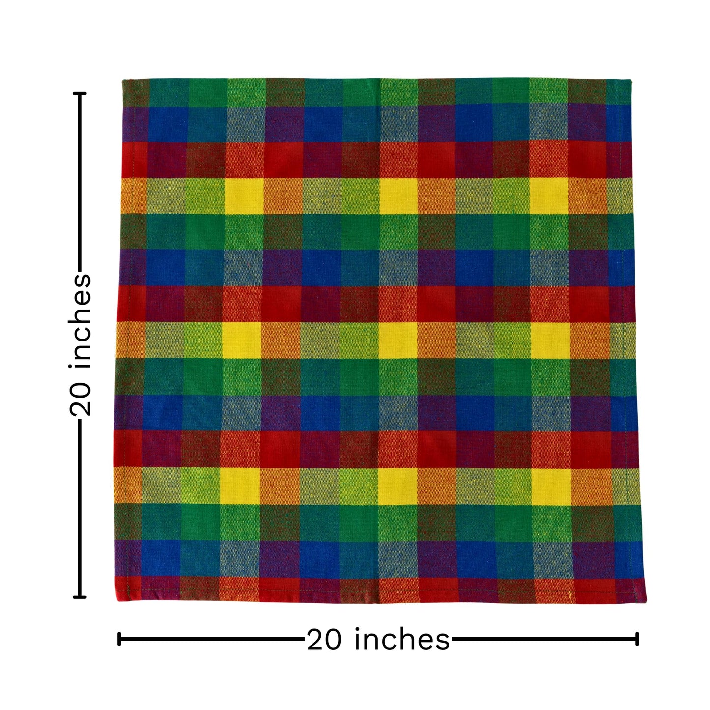 Multicolor Rainbow Cloth Dinner Napkins - 12 Pack, 100% Cotton, 20"x20" Colorful Cotton Dinner Napkins for Parties and Events - Checkered Multicolor Napkins