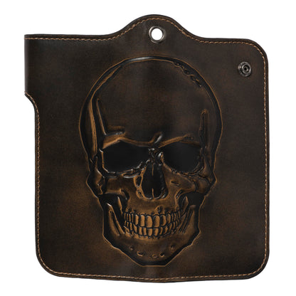 House of Jack Co. Skull Biker Wallet for Men, Long Motorcycle Wallet with Grommet & Snap Closure, Full-Grain Cowhide Leather, Vintage Black (Chain Not Included)