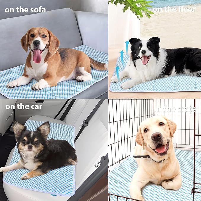 Cooling Dog Mat Q-Max>0.5 - Rapid Cooling Tech, Thin Breathable Crate Pad, Portable Washable Summer Mat, Chill Soothing Fabric - 30"x20" Medium Dog, Blue