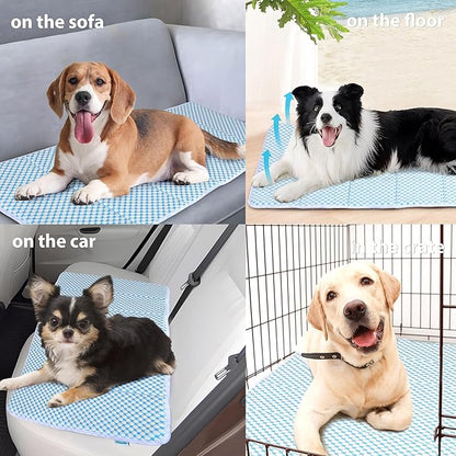 Cooling Dog Mat Q-Max>0.5 - Rapid Cooling Tech, Thin Breathable Crate Pad, Portable Washable Summer Mat, Chill Soothing Fabric - 24"x18" Small Dog/Cat, Blue
