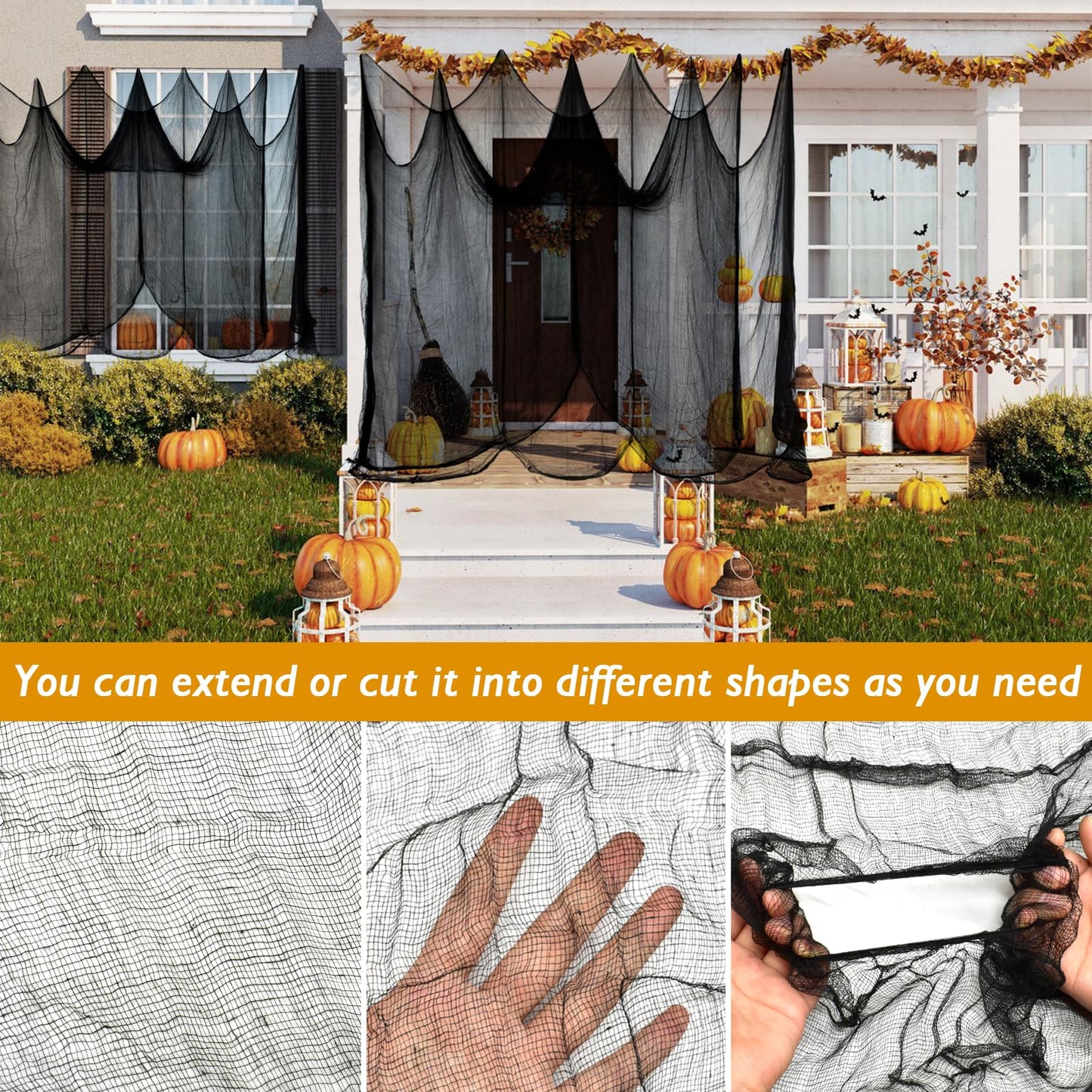 Halatool 85 X 400 in Halloween Creepy Cloth, Black Spooky Cheesecloth Scary Hanging Gauze Decor for Halloween Party Supplies Haunted Houses Windows Doorways Indoors & Outdoors