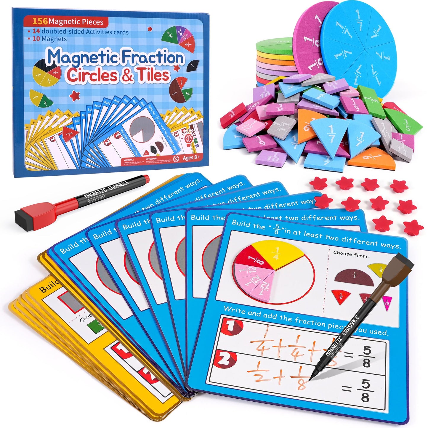 Gotoofun Magnetic Fraction Tiles & Fraction Circles Activity Classroom Set Math Manipulatives Educational Puzzle for Elementary School Fraction Magnets & Resources Montessori Learning Toys