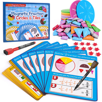 Gotoofun Magnetic Fraction Tiles & Fraction Circles Activity Classroom Set Math Manipulatives Educational Puzzle for Elementary School Fraction Magnets & Resources Montessori Learning Toys