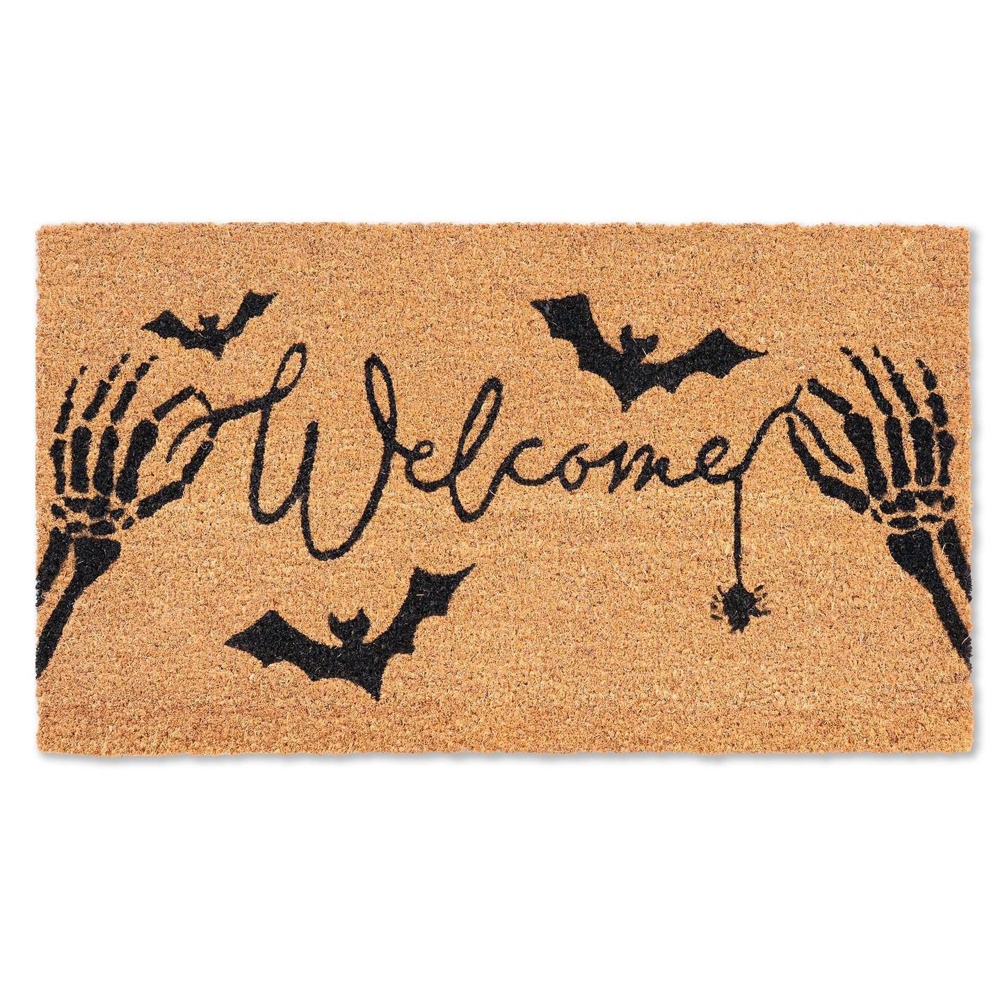 Halloween Welcome Coir Doormat 17"x30", Outdoor Front Door Mat with Bats Skeleton Hands and Spider Design, PVC Non Slip Backing, Fall Halloween Welcome Mat for Front Porch Entryway Decor