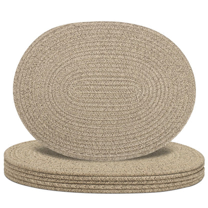 Oval Woven Placemats Set of 6, Boho Cotton Rope Braided Table Mats, 17x13 Inches Non Slip Heat Resistant Place Mats for Dining Room, Thick Hot Pads for Farmhouse Kitchen Table Decor. (Brown)