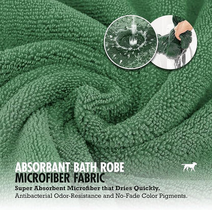 Tuff Pupper Fast Drying Dog Bath Robe | 800 GSM Plush Dog Towel Bathrobe/Dressing Gown | Super Absorbent Pet/Puppy Bathrobe | Adjustable Hood & Belly Strap | Super Soft | Fast Drying (S, Green)