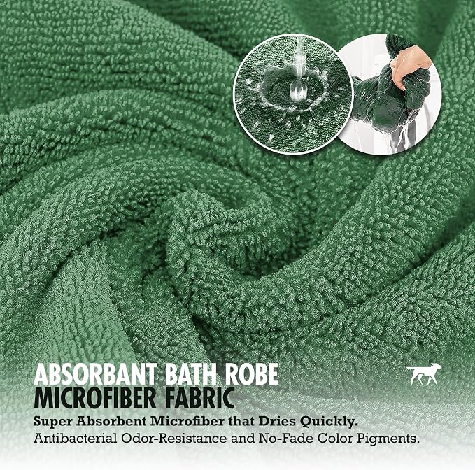 Tuff Pupper Fast Drying Dog Bath Robe | 800 GSM Plush Dog Towel Bathrobe/Dressing Gown | Super Absorbent Pet/Puppy Bathrobe | Adjustable Hood & Belly Strap | Super Soft | Fast Drying (XXXL, Green)