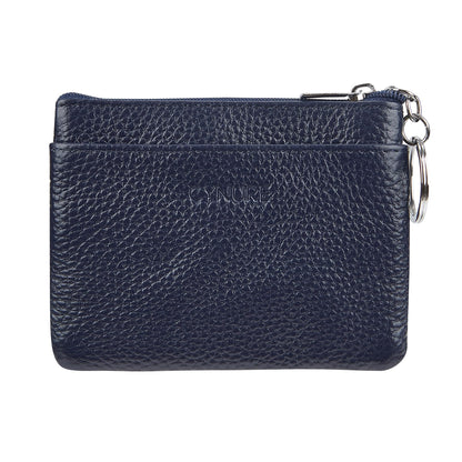 Women's Genuine Leather Coin Purse Mini Pouch Change Wallet with Keychain, navyblue