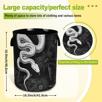 Snake Laundry Basket Floral Prints Funny Foldable Waterproof Oxford Cloth Tote Bag Laundry Hamper Round Large Clothes Storage Bucket Organizer For Bathroom/Laundry Storage/Bedroom 18.9x16.5 Inch