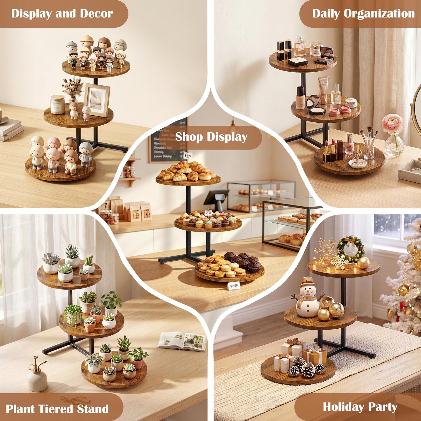 Emfogo Wooden Cupcake Stand for 50 Cupcakes, 3 Tier Dessert Tower Stands, Cup Cake Display for Party Afternoon Tea Wedding Graduation, Large Tiered Tray for Cake Cookie Food (1 Pack)