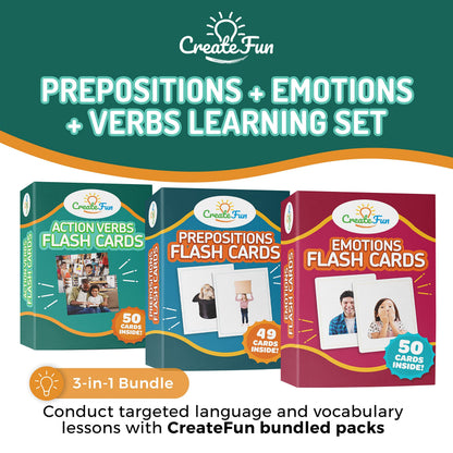 149 Prepositions, Emotions & Action Verbs Flash Cards Set - Educational Photo Cards with Learning Games for Toddlers, Kids, Adults, Seniors, Preschool Prep, Speech Therapy and ESL Teaching Materials