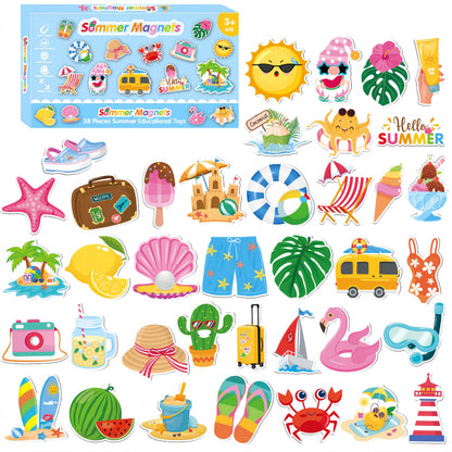 Fecheche Large Size Cute Fridge Magnets for Toddlers, Preschool Spelling Learning Education Refrigerador Magnetic Toy (Summer 38pcs)