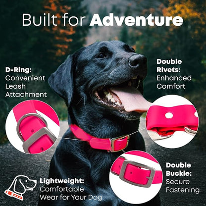 Regal Dog Products Medium Pink Dog Collar with Heavy Duty Double Buckle & D Ring | Vinyl Coated, Custom Fit, Adjustable Biothane Dog Collar | Chew Resistant Waterproof Collar for Dogs