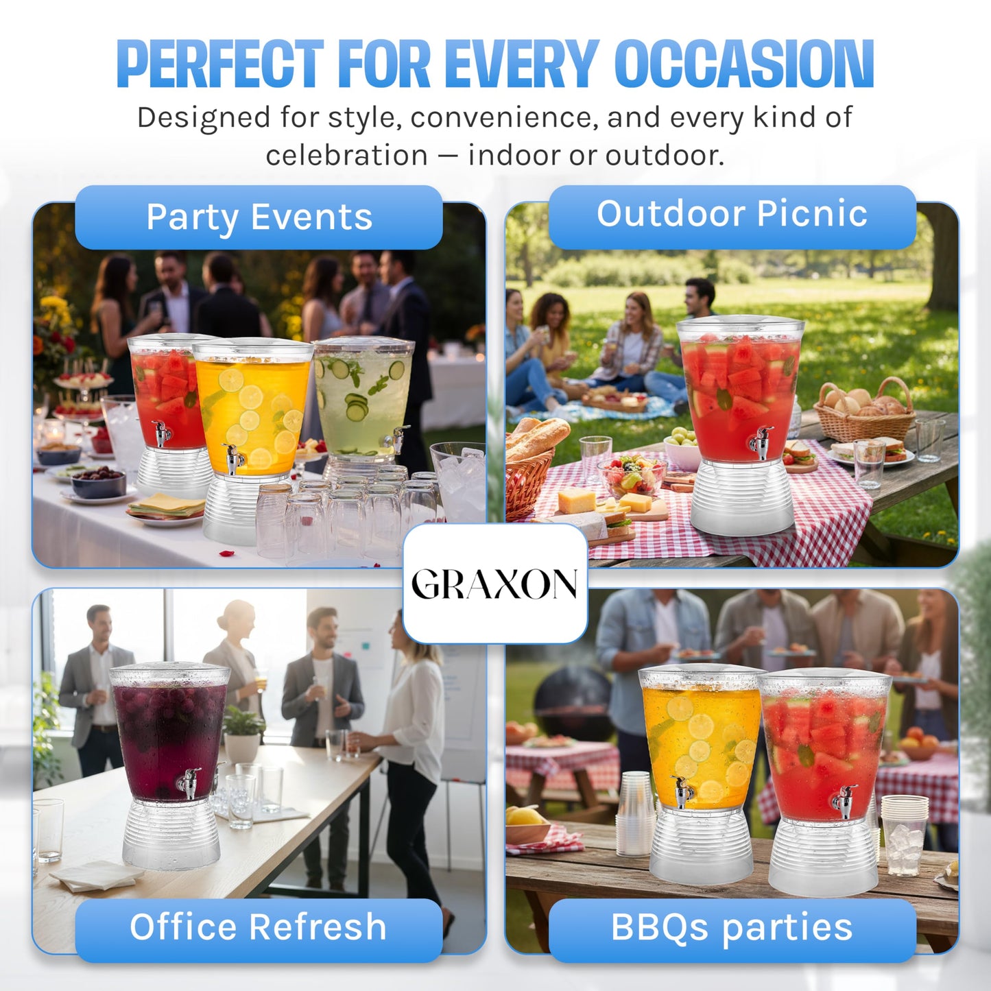Drink Dispenser for Parties (2.5 Gallon) Large Plastic Water Dispenser for Counter Tops, No Mess, Easy to Assemble & Wash, Up to 40 Drinks, For Drinks, Juice, Punch & Water (1 Pack)