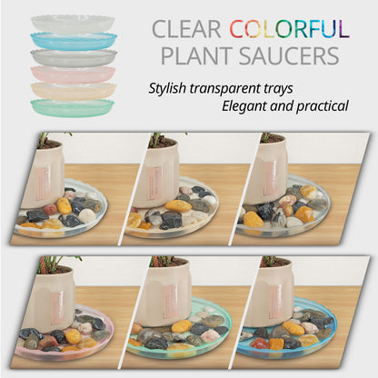 ECOESPTI 12Pcs Clear Plant Saucer, 6 8 10 Inch Durable Plastic Plant Tray, Round Plant Pot Saucers, Drip Tray for Indoor and Outdoor Garden, Grey