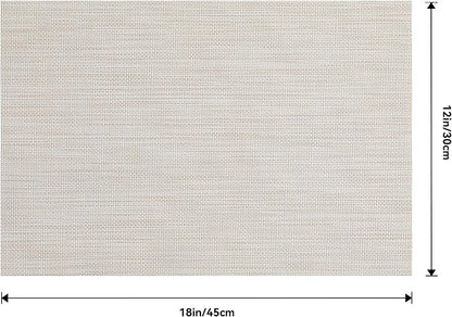 Leetaltree Beige White Placemats Set of 24 - Heat Resistant Non-Slip Place mats for Dining Table, Washable Durable PVC Vinyl Woven Table Mats(Beige White, 24)