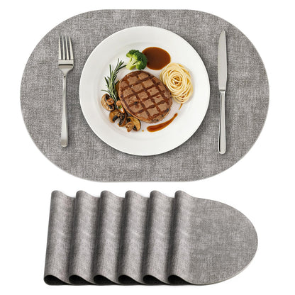 homing Placemats Set of 6, Heat Resistant Oval Faux Leather Place Mats 11.8 x 17 Inch, Waterproof Wipeable Reversible PU Placemat for Kitchen Dining Table, Indoor & Outdoor, Light Grey