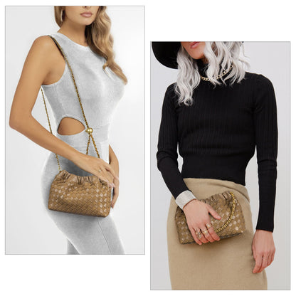Joryin Woven Women's Crossbody Bag & Evening Purse, Trendy Dumpling Clutch & Hobo Cloud Shoulder Bag Trendy Dumpling Clutch Vegan Leather, Acorn