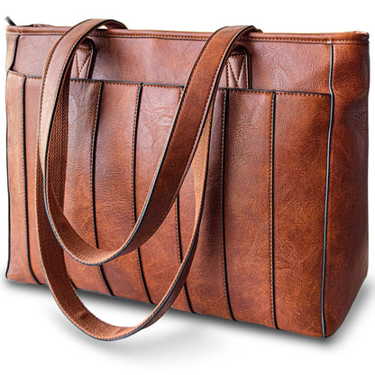 Laptop Bag for Women - 14" Vegan Leather Computer Bags for Laptops for Women - Padded Compartment - Leather Tote