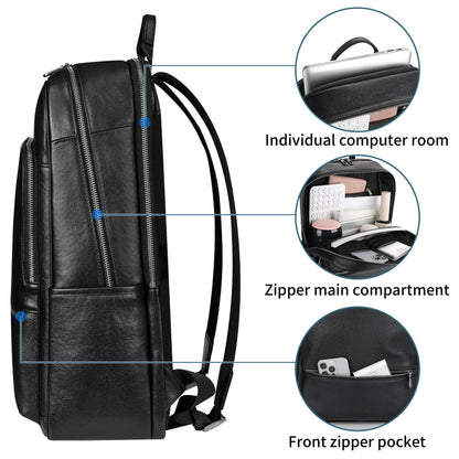 Colins Keirs Large Black Leather Backpack for Men, Minimalist Luxury Executive Computer Backpack for Men, 17.3 Inch Genuine Leather Laptop Backpack for Travel Work Business