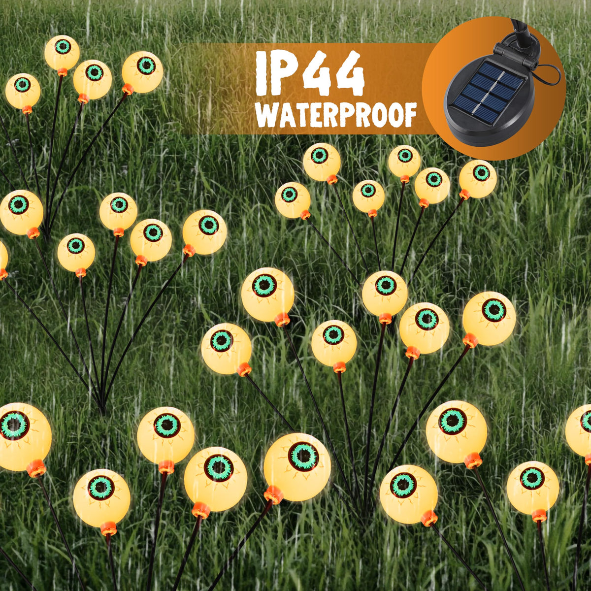 JOYIN Halloween Decorations Outdoor Solar Scary Eyeball Lights, 8 Pcs 48LEDs Warm Pathway Yard Stakes, Waterproof Firefly Lights for Halloween Graveyard Yard Garden Patio Walkway Party