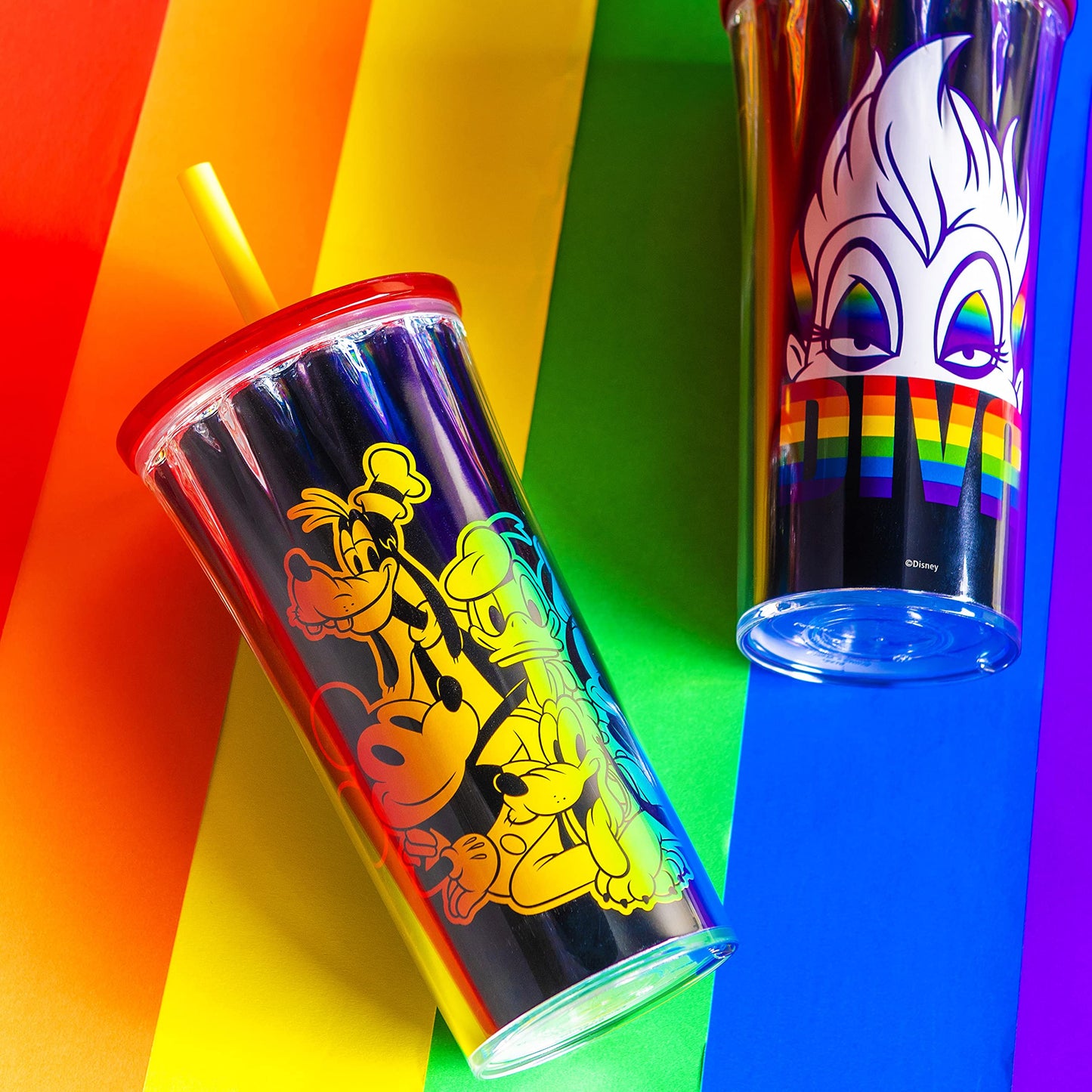 Zak Designs Disney Halloween Rainbow Collection Double-Wall Insulated Plastic Tumbler for Cold Drinks, Travel Cup with Splash-Proof Straw Lid Made with Durable Materials (Mickey and Friends, 20 oz)