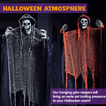 JOYIN 3 Pcs Halloween Hanging Grim Reapers, one 63” Two 47” Grim Reapers, Halloween Skeleton Outdoor Decoration Flying Ghost for Haunted Haunted House Prop, Party Supplies Decor