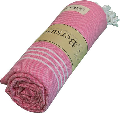 Bersuse Towels Anatolia XL Beach Blanket Throw Blanket Turkish Towel 100% Cotton Extra-Large Quick-Dry Lightweight Premium Peshtemal Towel - 61x82 Inches, Pink (Set of 6)