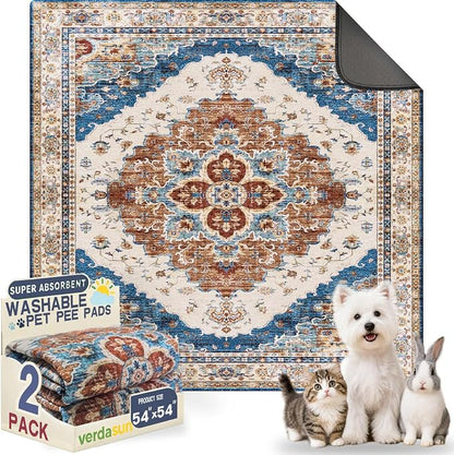 Washable Pee Pads for Dogs, Reusable Puppy Potty Training Pads, Ultra-Absorbent Thick Waterproof Leak-Proof Non-Slip Pads & Mat for Crate, Playpen, Floor, Whelping & Housebreaking , 2 Pack 54"x54"