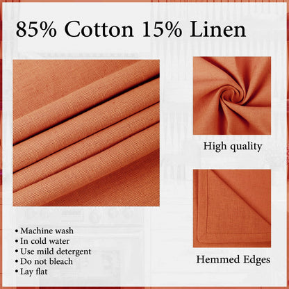 85% Cotton 15% Linen Dinner Cloth Set of 12 Napkins for Everyday Use Over Sized Easter Special Mitered Corners Napkins, Pre Shrunk Good Absorbency Ultra Soft Quality 18x18 in(Rust)