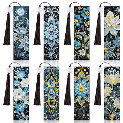 8 Pieces Mandala Diamond Art Bookmarks 5d Floral Beaded Bookmark Acrylic Tassel Bookmark for DIY Making Beginners Kids Adults Arts Craft Supplies (Flower)