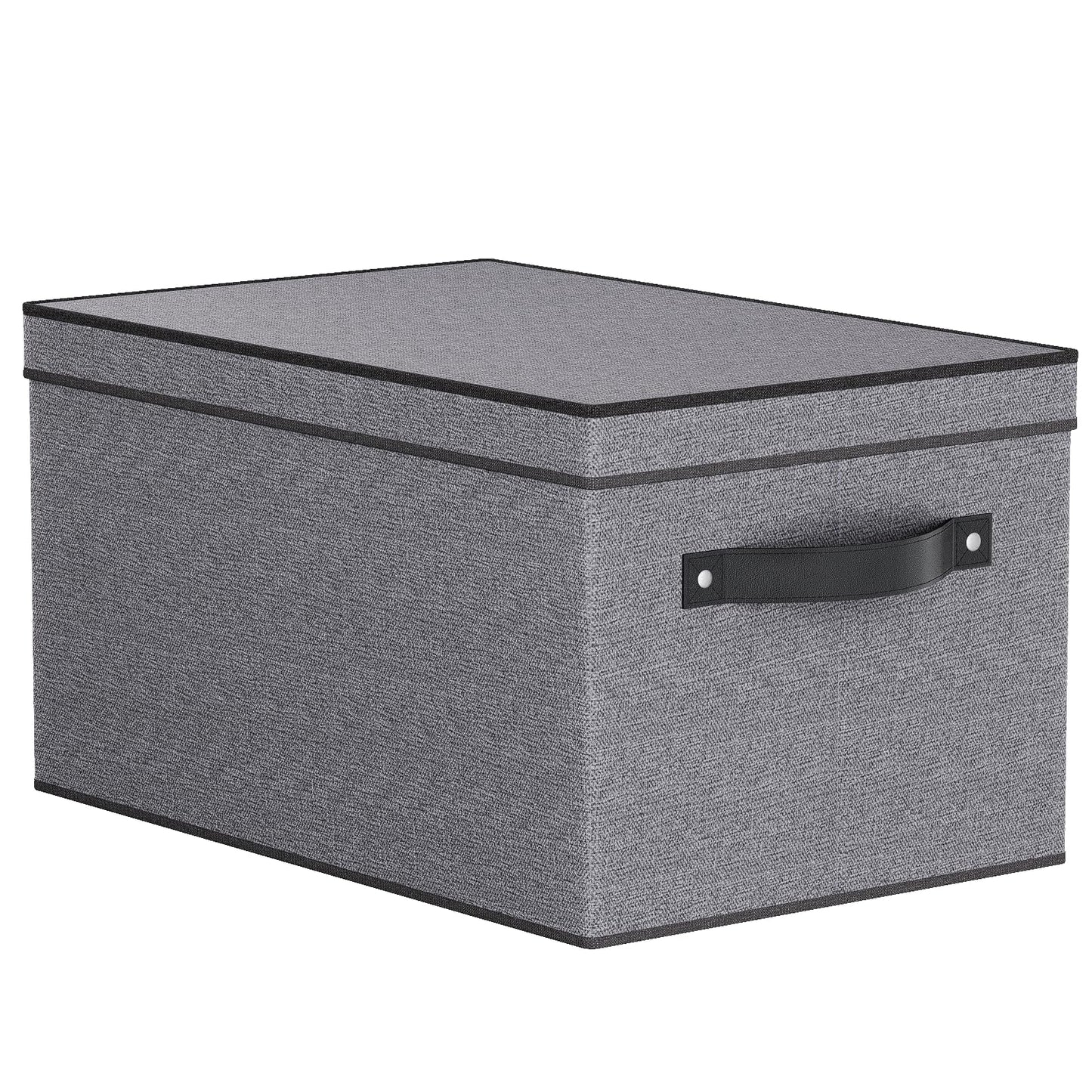 YheenLf Fabric Storage Bin with Lid, 7.1 x 9.1 x 13 Inch Foldable Storage Box for Shelves with Handles, Decorative Linen Closet Organizer, Gray, 1-Pack
