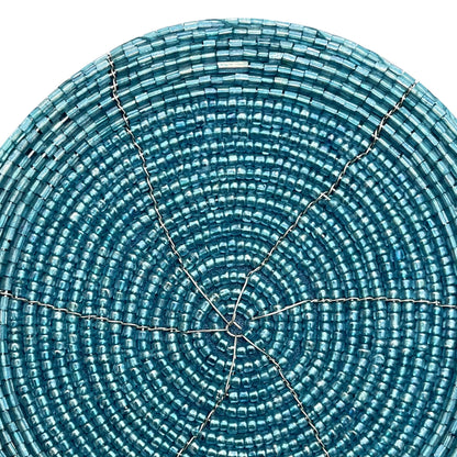 Handmade Beaded Bar Drink Tabletop Protection Coasters - Set of 4 - Halloween Harvest Autumn Fall Thanksgiving Holiday Christmas Xmas Celebration Festive Party 4" Round - Teal