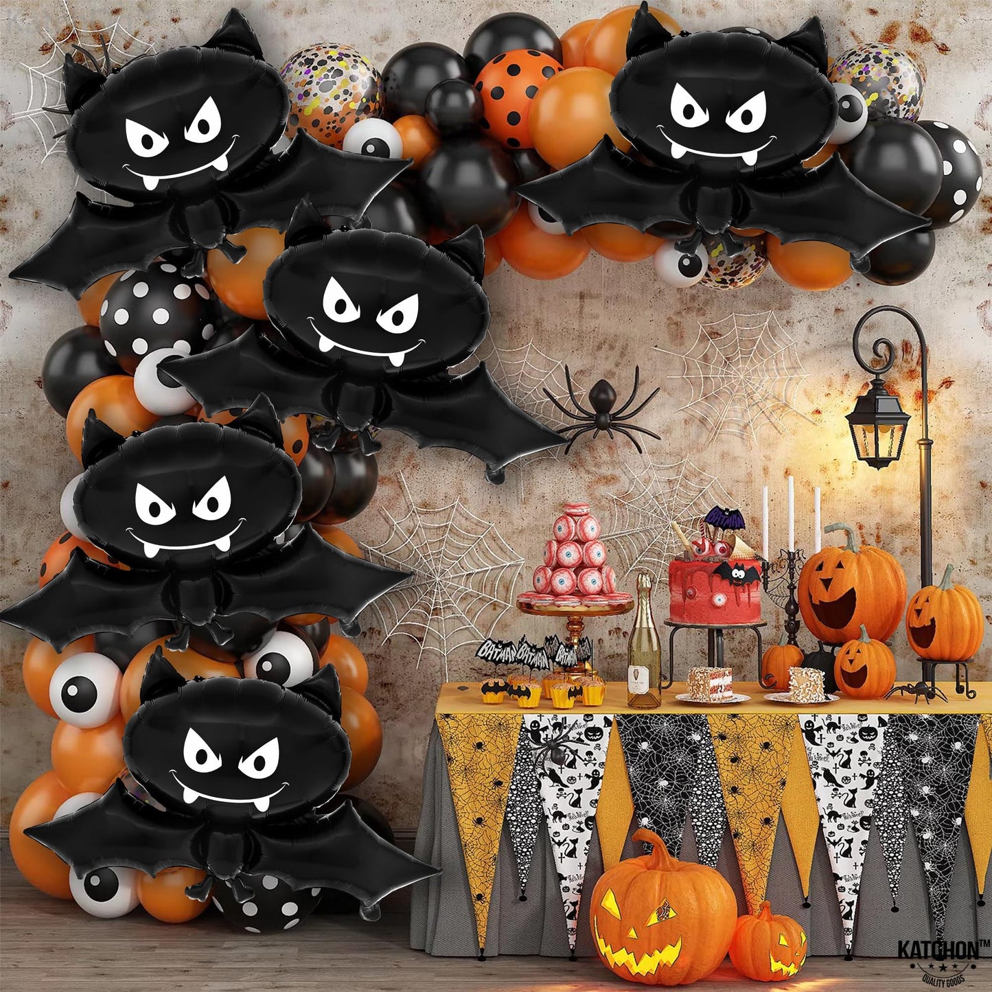 KatchOn, Black Bat Balloons - 35 Inch, Pack of 8 | Summerween Bat Balloon for Summerween Party Decorations | Halloween Bat Foil Balloon For Spooky Summer Decorations | Summer Bat Halloween Decor