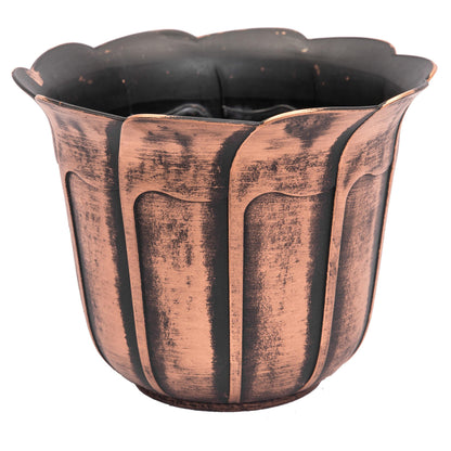 Plastic-Plant-Flower-Planters-8 Inch With Drainage Hole Lightweight Small Rustic Flower Pot Indoor Outdoor, Retro Antique Imitation Decorative Garden Containers Sets For House Plants (Copper)