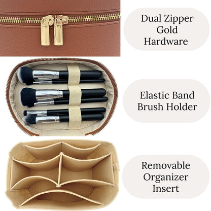 JAZD Vanity Case Makeup Bag with Removable Organizer Divider, Travel Toiletry Cosmetic Organizer for Women (BROWN)