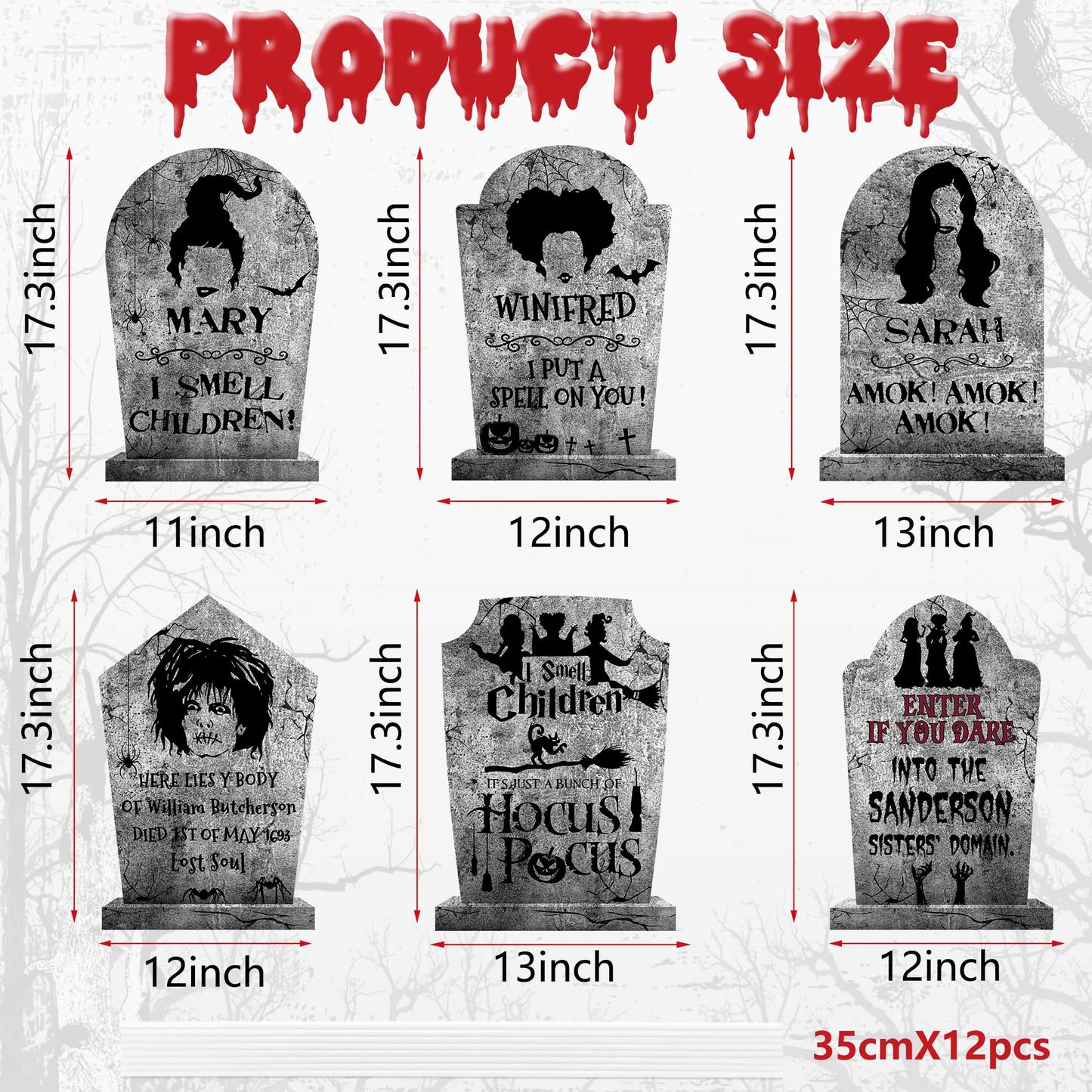 Hocus Pocus Outdoor Halloween Tombstones Decorations, 6Pcs Hocus Pocus Witches Tombstone, Outdoor Halloween Gravestone Yard Signs Decor, Scary Graveyard Yard Signs for Kids Home Party