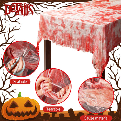 LFUTARI 5 PCS Halloween Bloody Gauze Table Cover- 85" x 60"Bloody Handprint Rectangle Tablecloth - Scary Halloween Table Cover for Hospital Halloween Decoration, Spooky Parties (5)