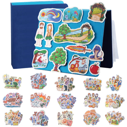 CHEFAN 16 Pack Felt Board Bible Stories Set, Flannel Board Stories with a Multi-functional Felt Pieces Storage Binder for Preschool Activities, Included Noah's Ark, Adam and Eve, The Nativity of Jesus