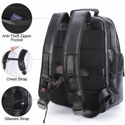 TIDING Genuine Leather Backpack for Men Large Capacity 17.3 Inch Laptop Bag Black Waterproof Business Work Travel Daypack