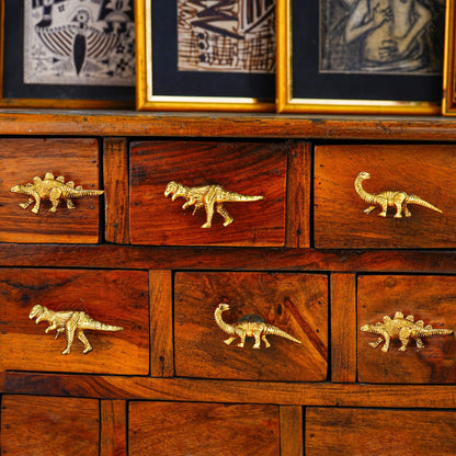 Indian Shelf 6 Pieces Cute Gold Dinosaur Drawer Knobs Kids Decorative Wardrobe Cupboard Door Knobs Pulls Handles for Home Furniture