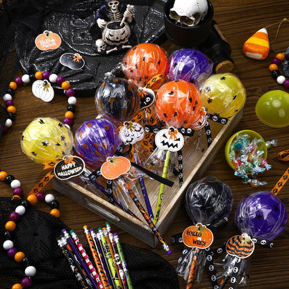 Simgoing 96 Pcs Halloween Party Favors Gift Trick or Treat Container Halloween Pencil Empty Giant Lollipop Stationery Candy Fillable Hold Plastic Lollipop Storage for Classroom Gifts