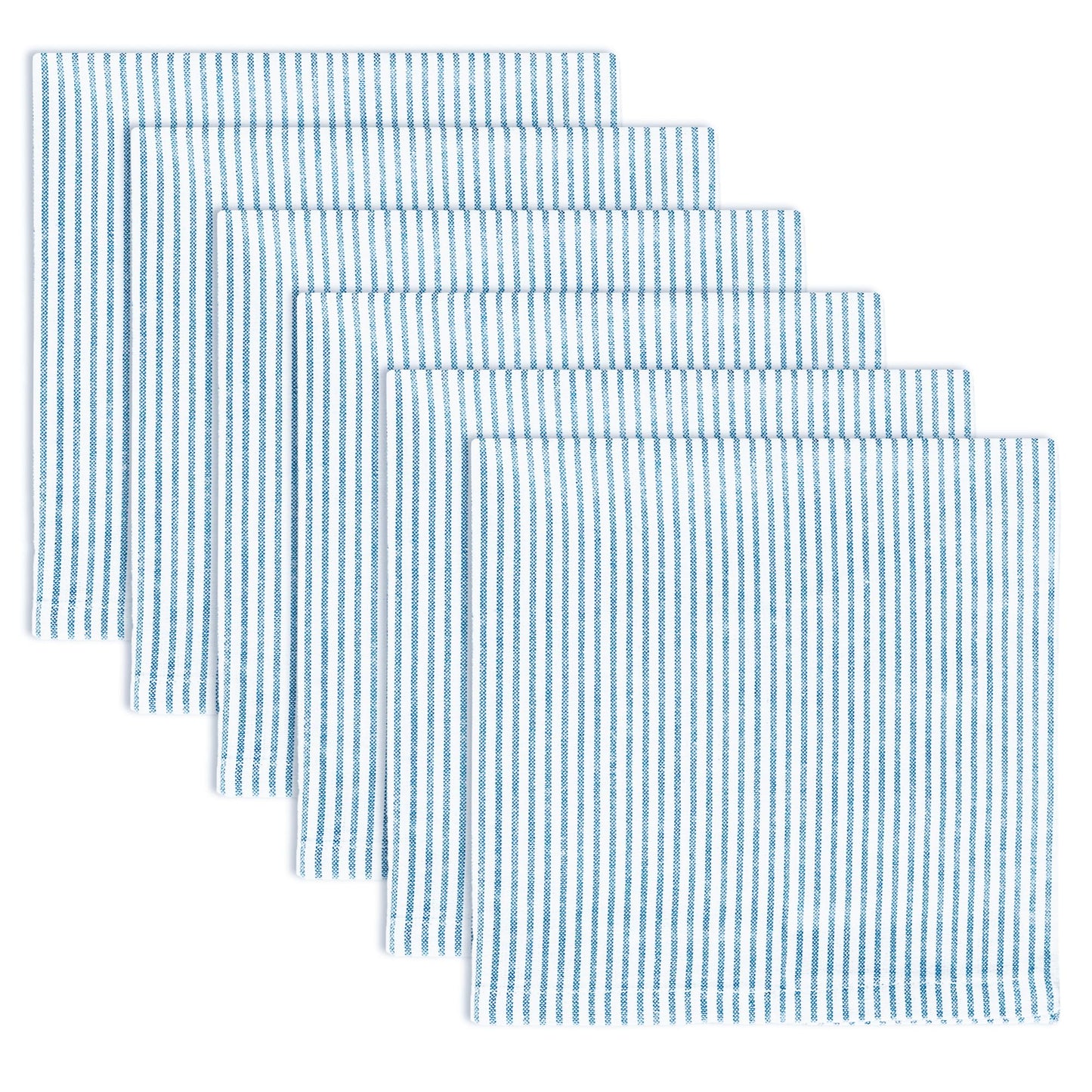 CHARDIN HOME Sky Blue & White Pinstripe Napkin, 18x18 in, Set of 6 Everyday Cloth Napkins, Recycled Cotton, Also Perfect for Holidays, Dinner Parties, Birthdays, Weddings, Hotels