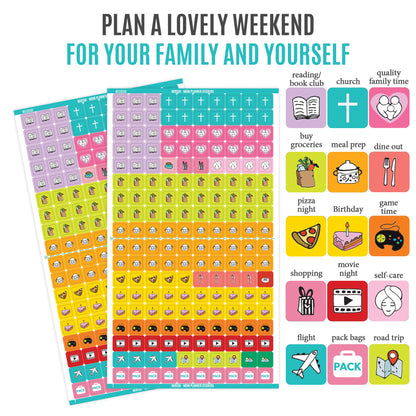 Mirida Planner Stickers - 1900+ Mom Calendar Icons, Variety Pack - Household Chores, Budget, Kids’ School Events, Daily Errands for Adults Organizer